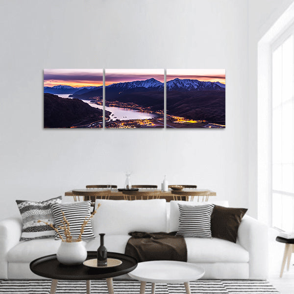 Frankton and Lake Wakatipu at twilight Queenstown, Panoramic Canvas Wall Art