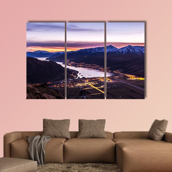 Aerial view of Frankton and Lake Wakatipu, New Zealand Multi panel canvas wall art