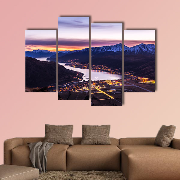 Aerial view of Frankton and Lake Wakatipu, New Zealand Multi panel canvas wall art