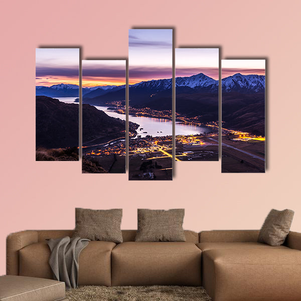 Aerial view of Frankton and Lake Wakatipu, New Zealand Multi panel canvas wall art
