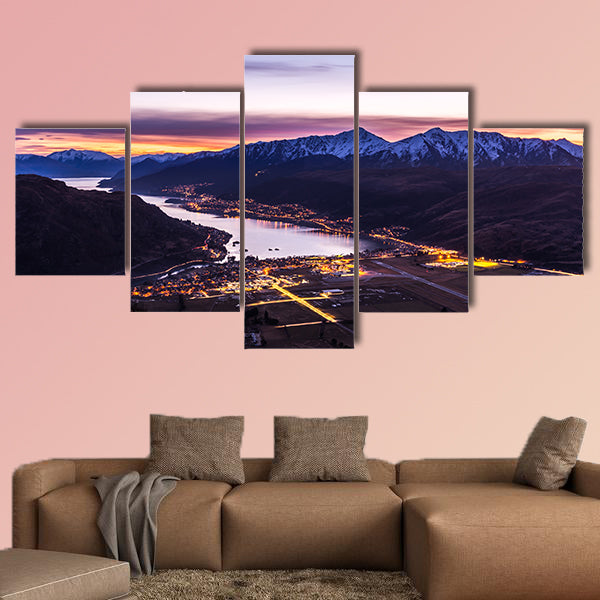 Aerial view of Frankton and Lake Wakatipu, New Zealand Multi panel canvas wall art