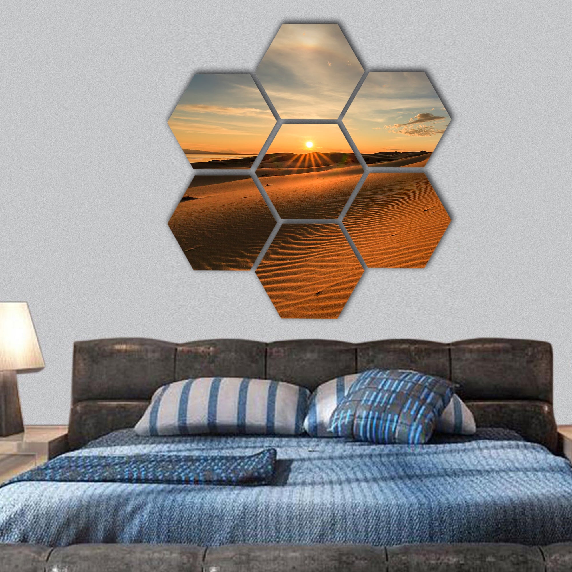 Desert sand dunes in sunset hexagonal canvas wall art