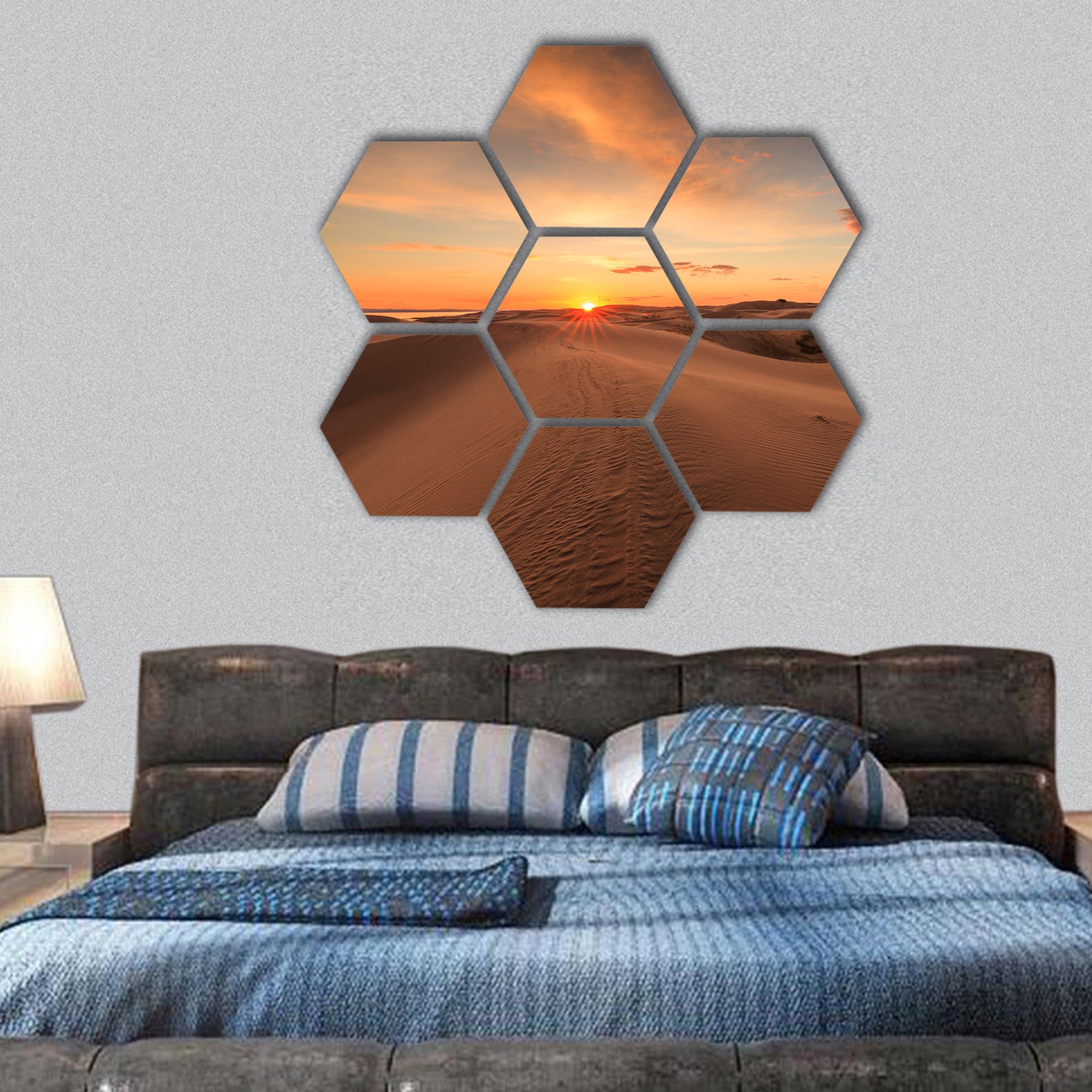 Desert sand dunes in sunset hexagonal canvas wall art