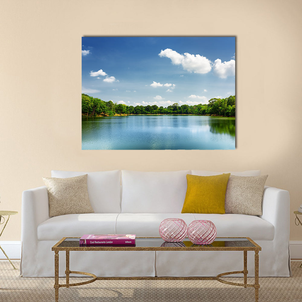 Beautiful lake nestled among rainforest in Cambodia multi panel canvas wall art