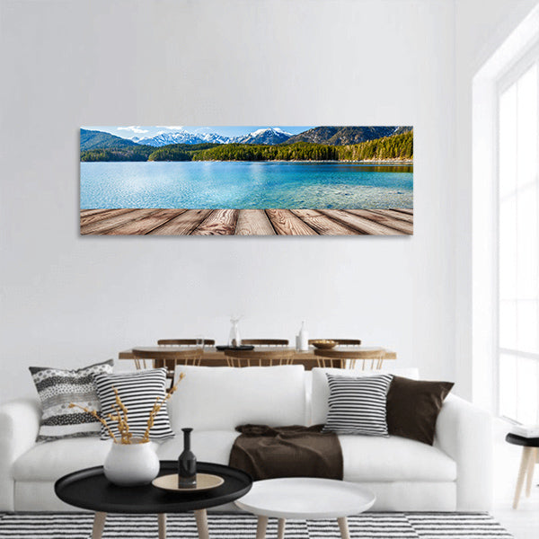 Wooden planks European nature with lake in Alps, Germany Panoramic Canvas Wall Art