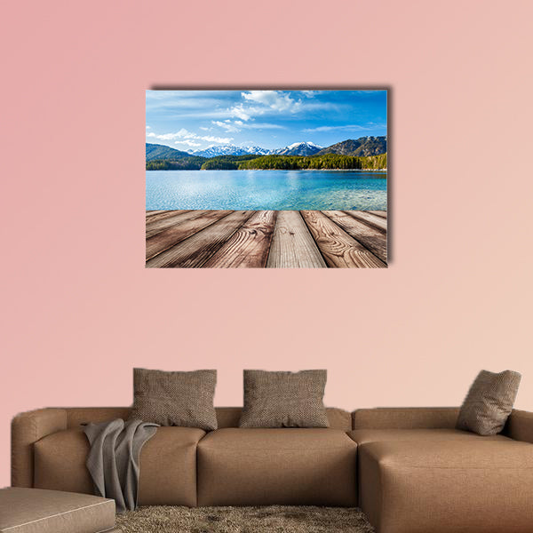Wooden planks European nature background with lake wall art