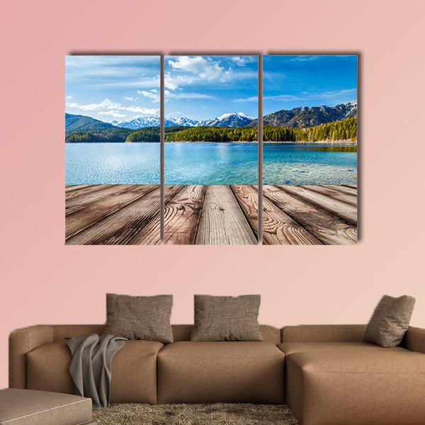 Wooden planks European nature background with lake wall art