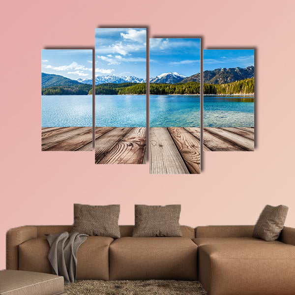 Wooden planks European nature background with lake wall art