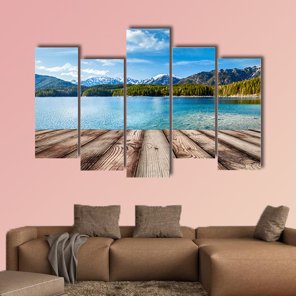 Wooden planks European nature background with lake wall art
