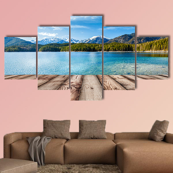 Wooden planks European nature background with lake wall art