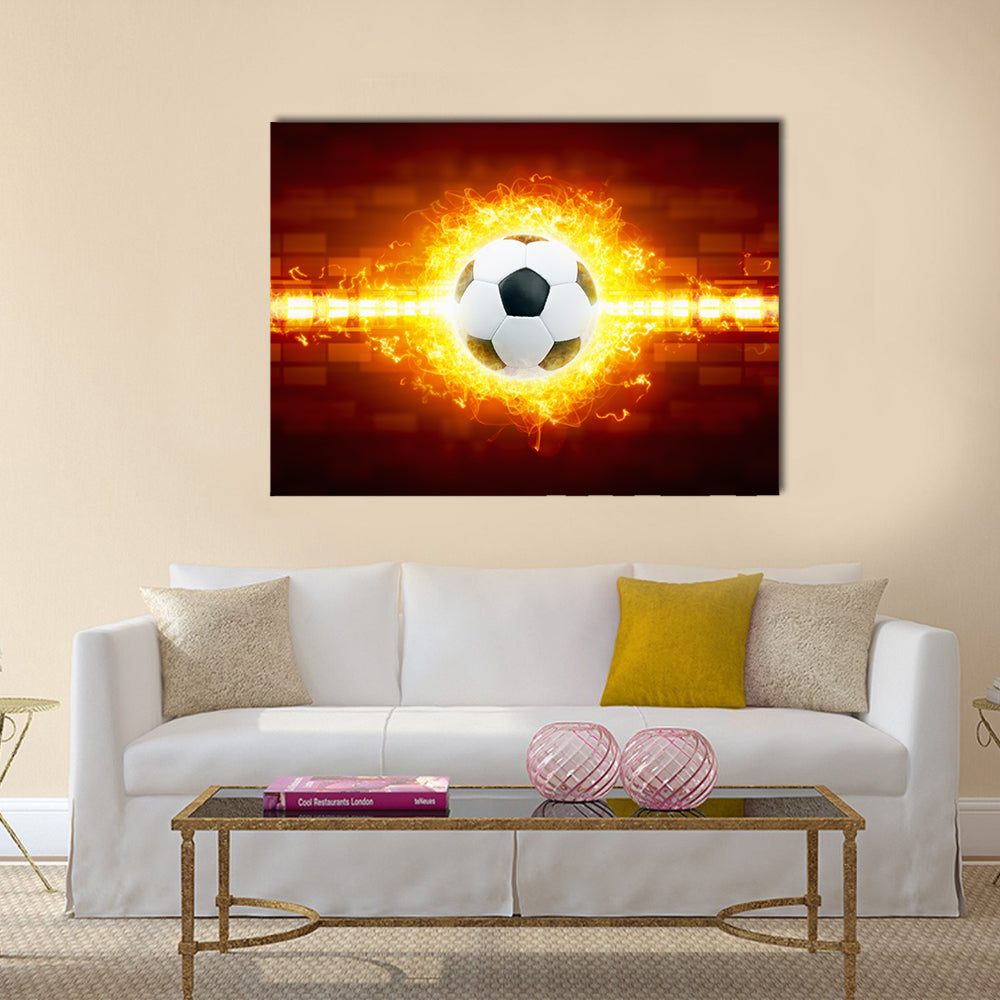 Abstract soccer background - burning soccer ball, soccer ball in fire Multi Panel Canvas Art