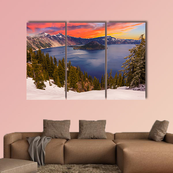 Crater Lake image taken at Sunset Multi panel canvas wall art