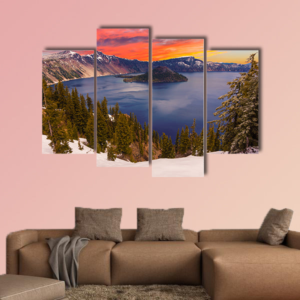 Crater Lake image taken at Sunset Multi panel canvas wall art