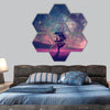 Alien landscape with alone tree silhouette hexagonal canvas wall art