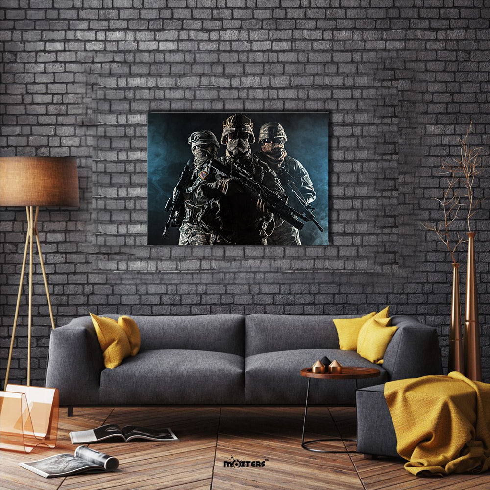 US Paratrooper Infantry In Smoke Multi Panel Canvas Wall Art