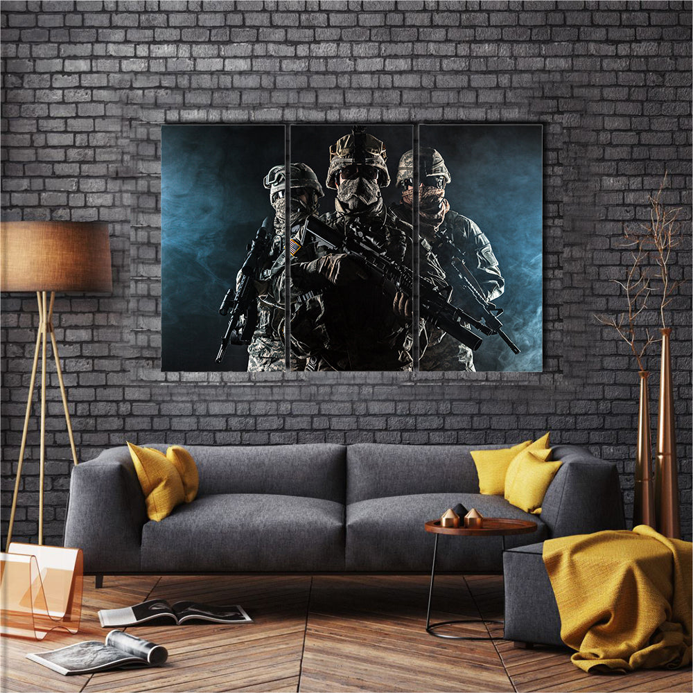 US Paratrooper Infantry In Smoke Multi Panel Canvas Wall Art