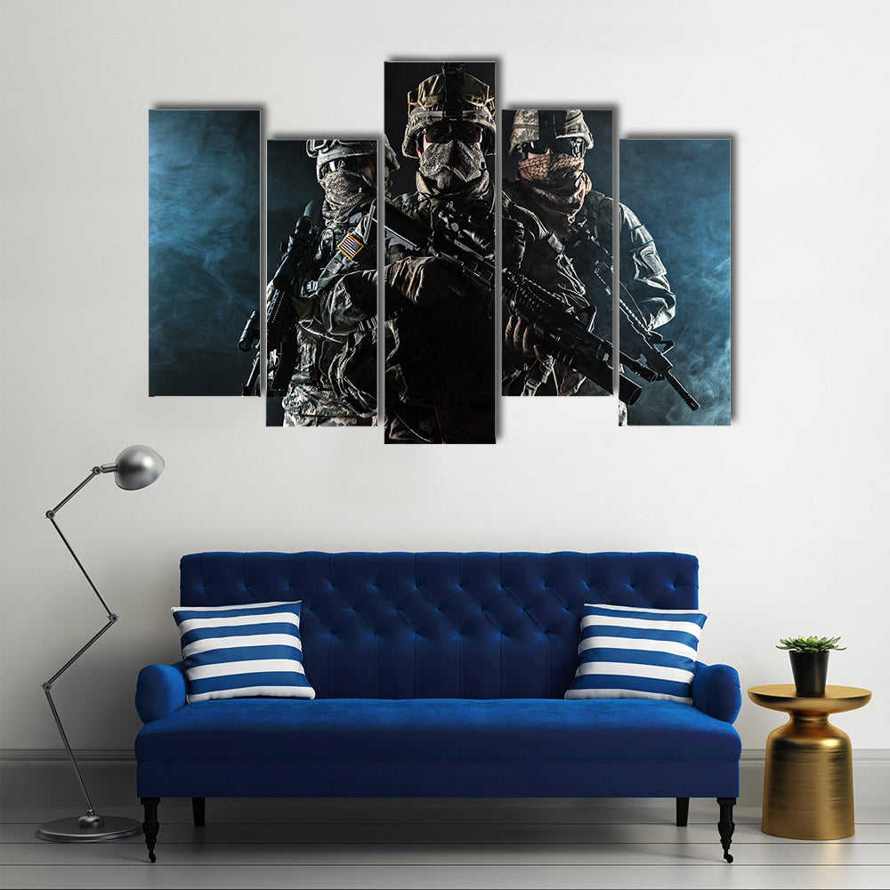 US Paratrooper Infantry In Smoke Multi Panel Canvas Wall Art