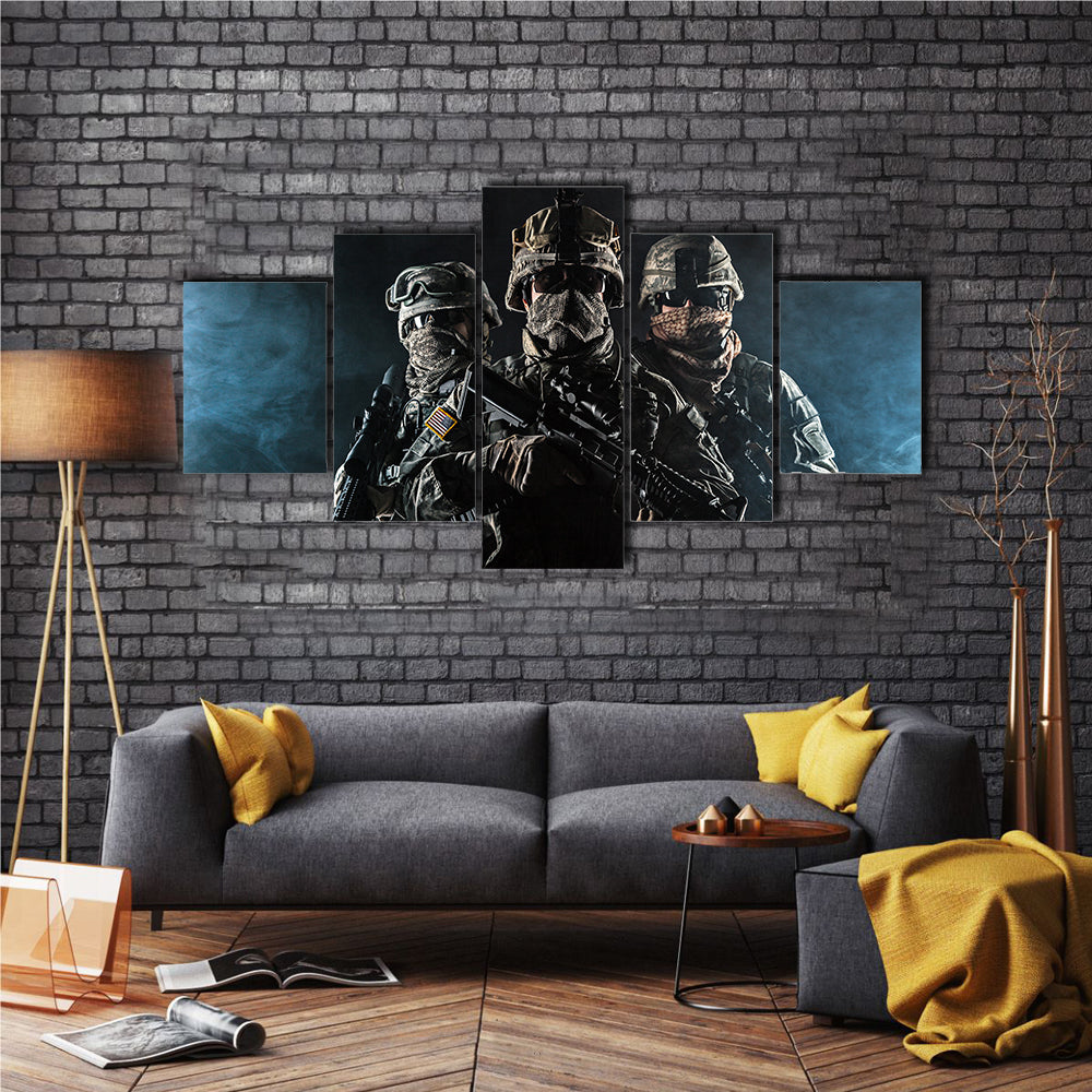US Paratrooper Infantry In Smoke Multi Panel Canvas Wall Art