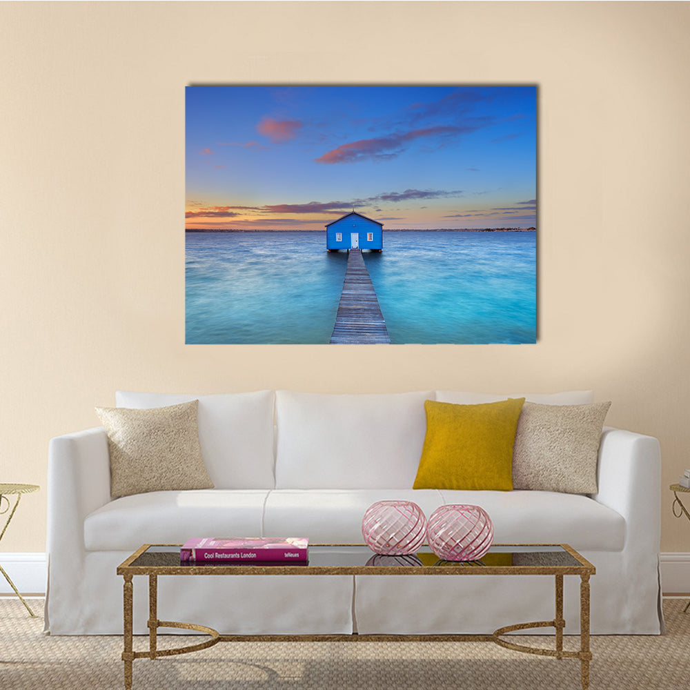 The Sunrise over the Matilda Bay boathouse in the Swan River in Perth multi panel canvas wall art