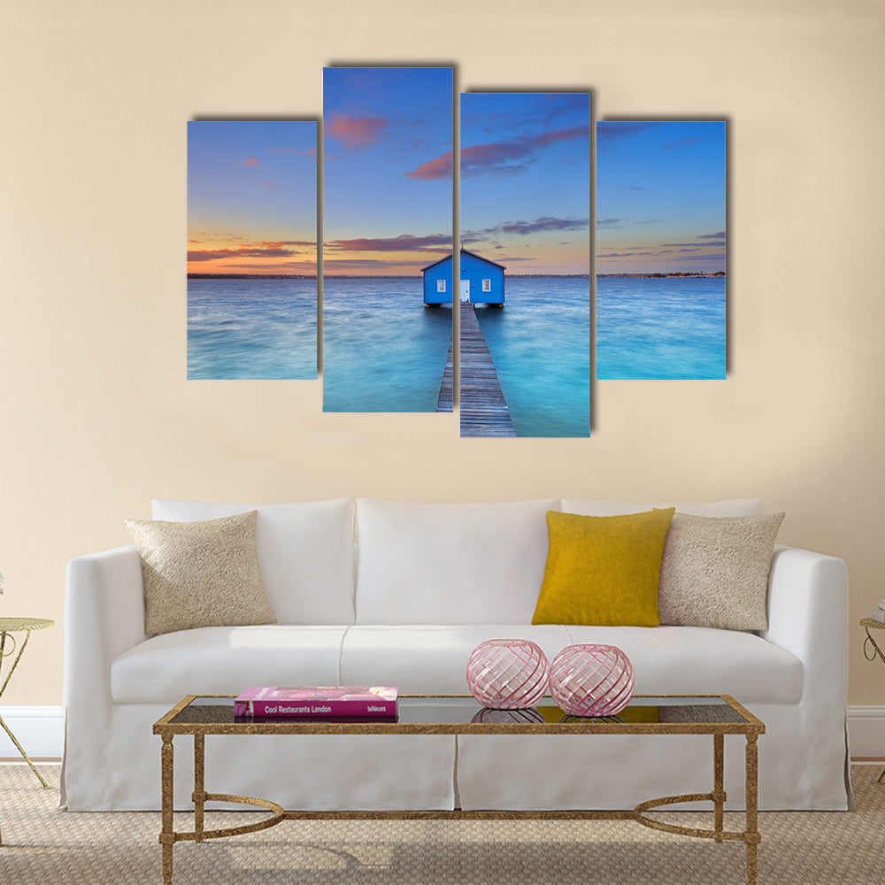 The Sunrise over the Matilda Bay boathouse in the Swan River in Perth multi panel canvas wall art