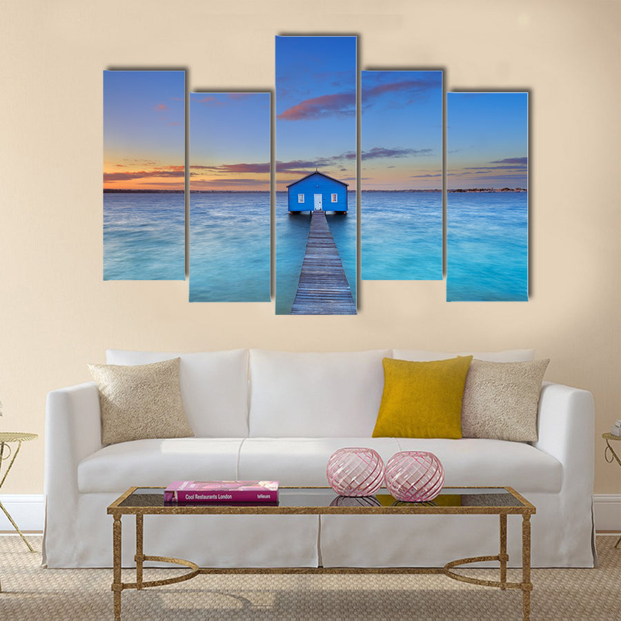 The Sunrise over the Matilda Bay boathouse in the Swan River in Perth multi panel canvas wall art