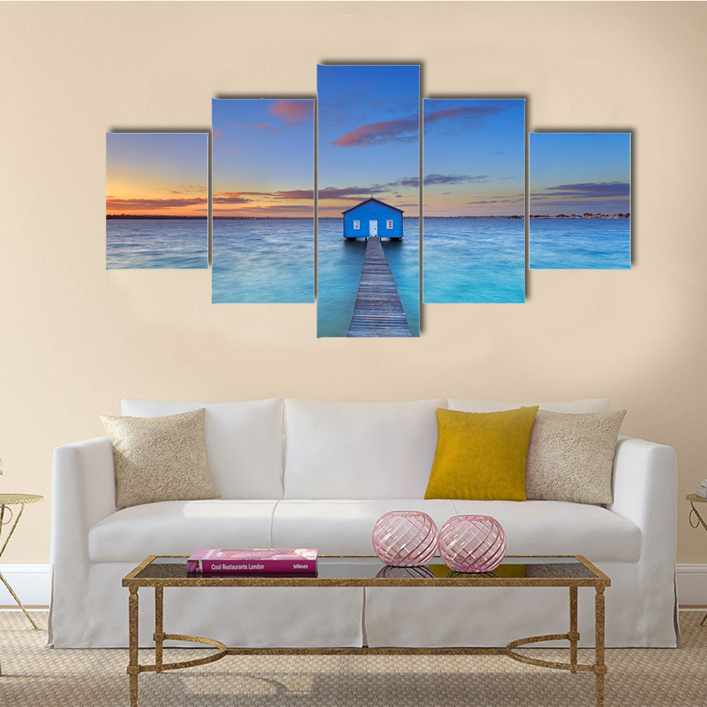 The Sunrise over the Matilda Bay boathouse in the Swan River in Perth multi panel canvas wall art