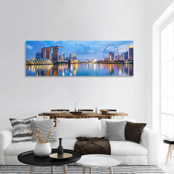 Marina Bay in Singapore at twilight Panoramic Canvas Wall Art