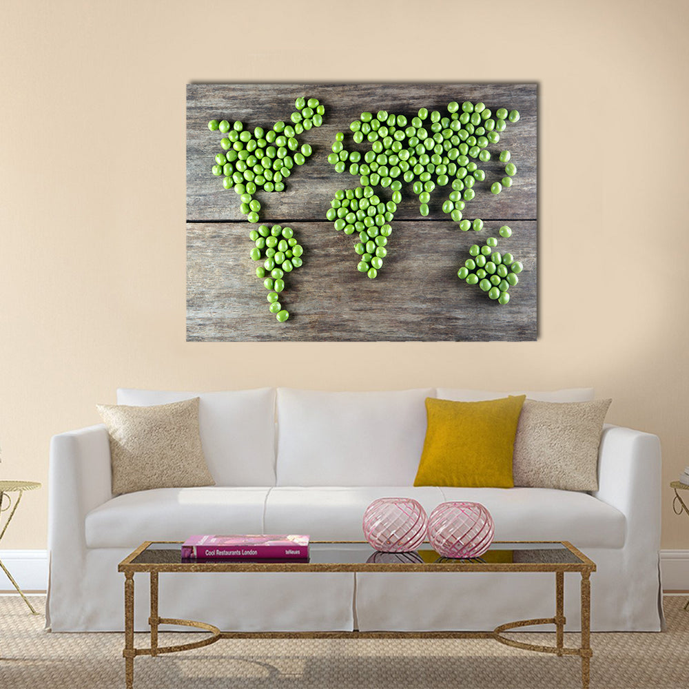 World map made form green peas Multi panel canvas wall art