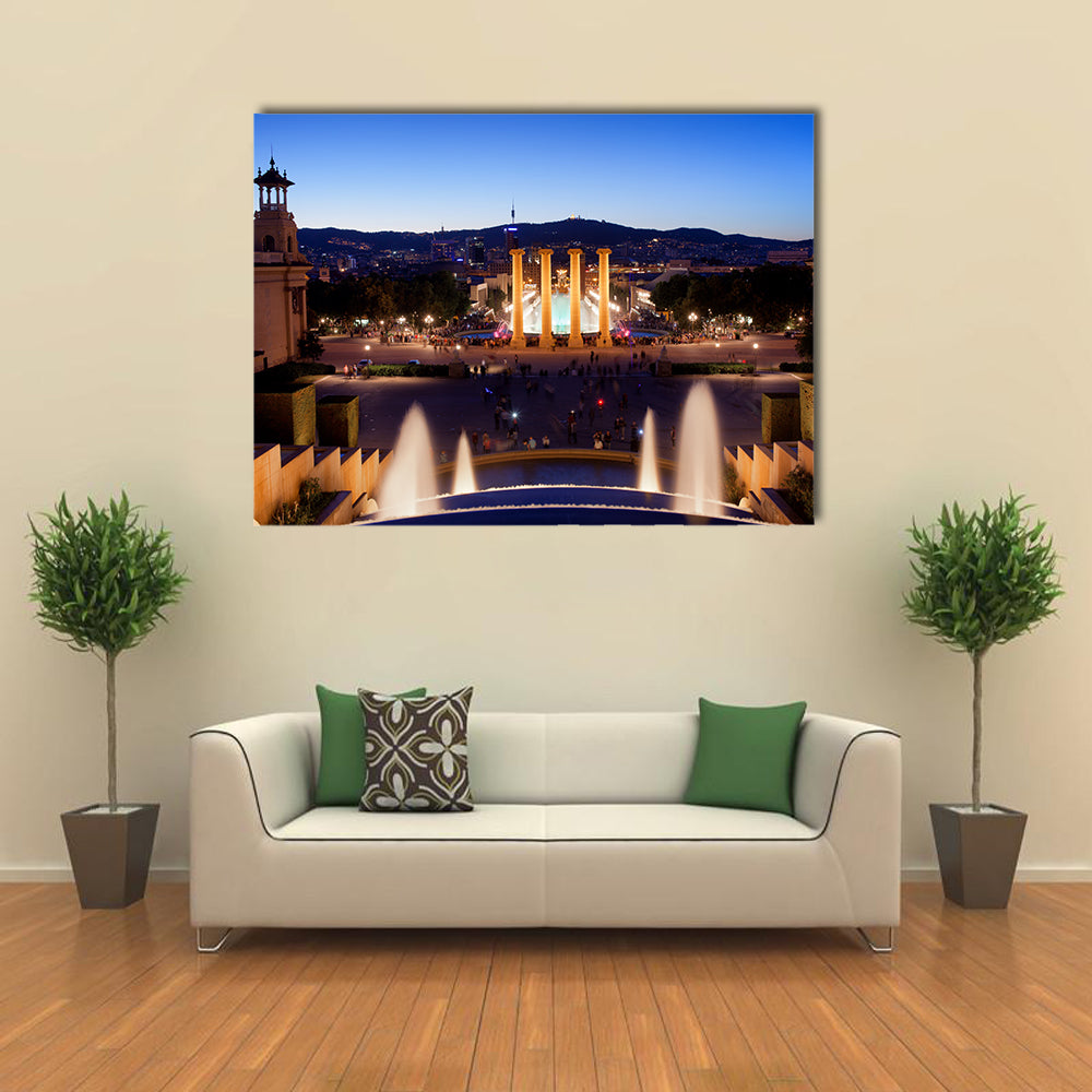City of Barcelona by night in Catalonia Spain view from Montjuic Multi panel canvas wall art