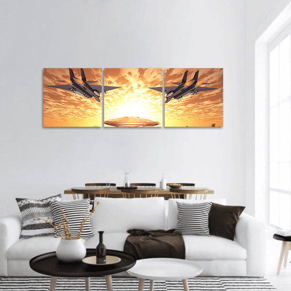 Military Jets Pursue UFO Panoramic Canvas Wall Art