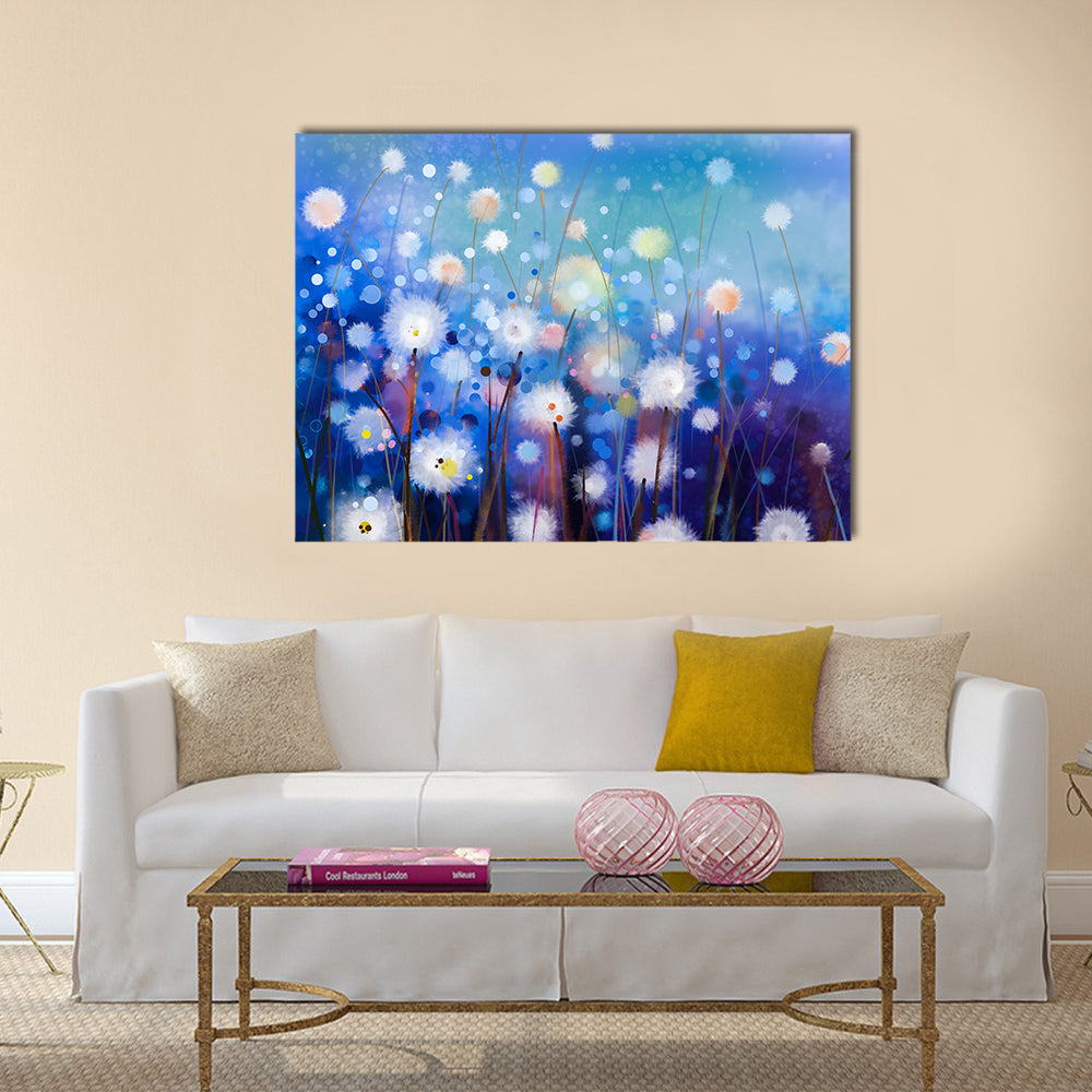 Abstract oil painting white flowers field in soft color Multi panel canvas wall art