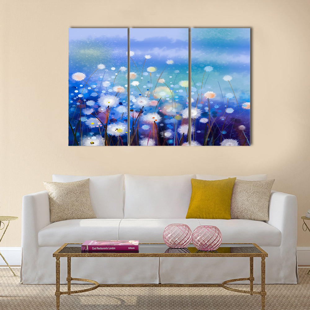 Abstract oil painting white flowers field in soft color Multi panel canvas wall art