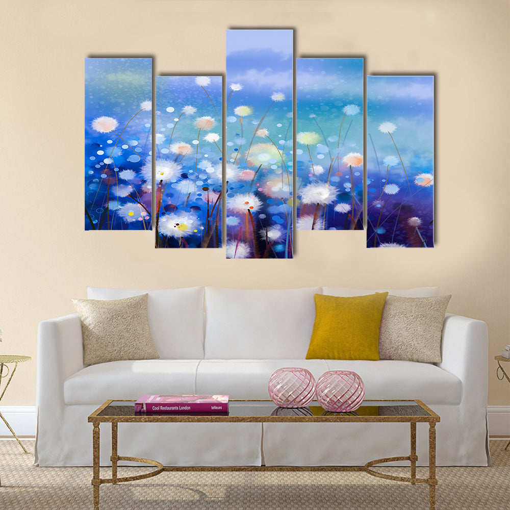 Abstract oil painting white flowers field in soft color Multi panel canvas wall art