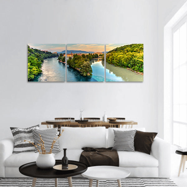Rhone Arve river confluence by sunset, Geneva, Switzerland Panoramic Canvas Wall Art