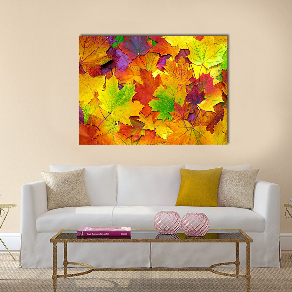 Background with autumn colorful leaves Multi panel canvas wall art
