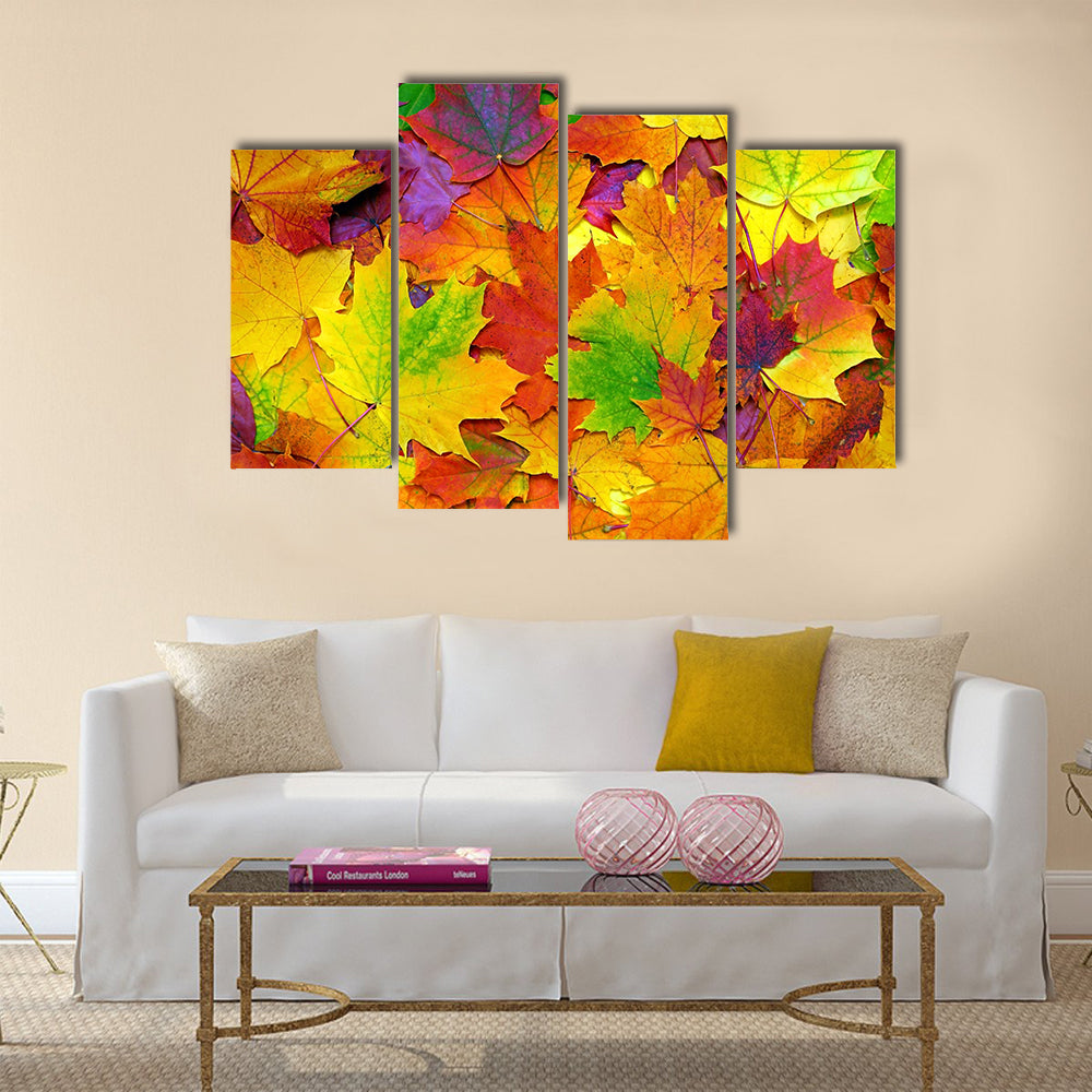 Background with autumn colorful leaves Multi panel canvas wall art