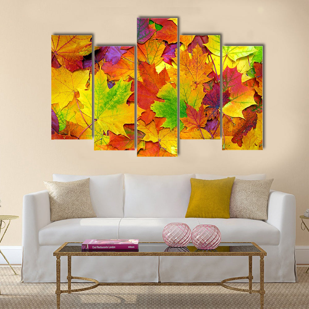 Background with autumn colorful leaves Multi panel canvas wall art