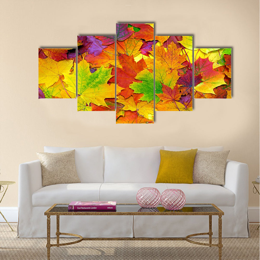 Background with autumn colorful leaves Multi panel canvas wall art