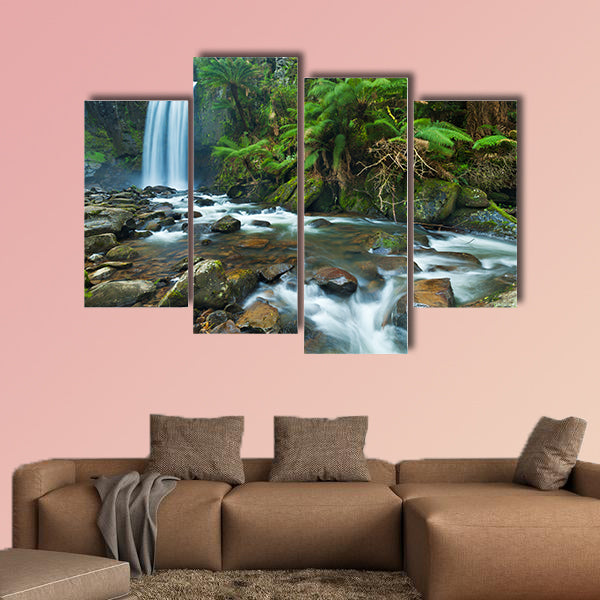 Waterfall in a lush rainforest in the Great Otway National Park in Australia multi panel canvas wall art
