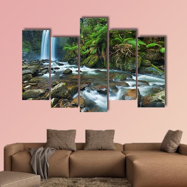 Waterfall in a lush rainforest in the Great Otway National Park in Australia multi panel canvas wall art