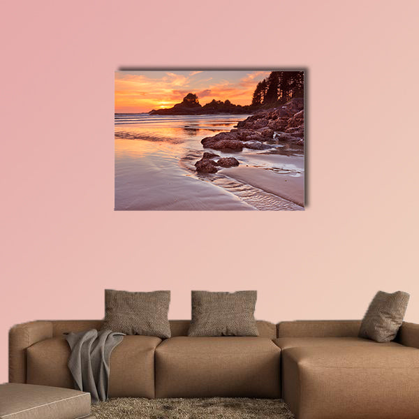 The beach of Cox Bay on Vancouver Island, Canada, photographed at sunset multi panel canvas wall art