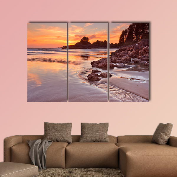 The beach of Cox Bay on Vancouver Island, Canada, photographed at sunset multi panel canvas wall art