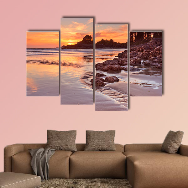 The beach of Cox Bay on Vancouver Island, Canada, photographed at sunset multi panel canvas wall art