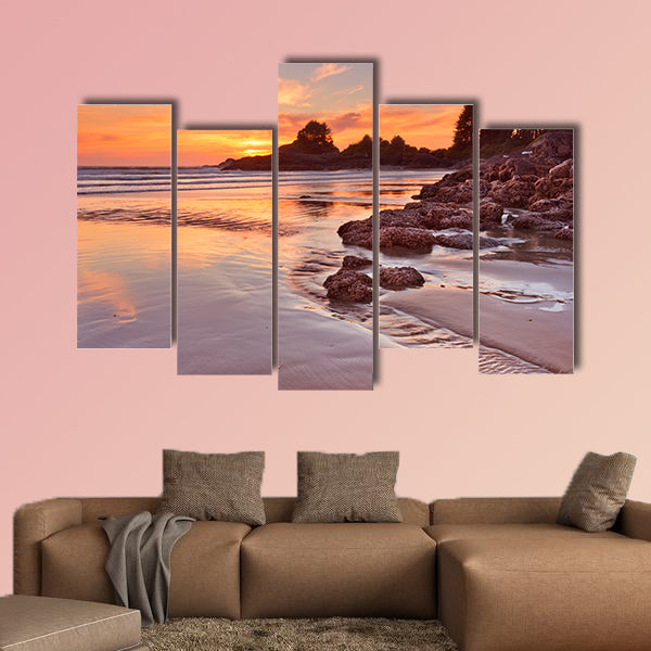 The beach of Cox Bay on Vancouver Island, Canada, photographed at sunset multi panel canvas wall art