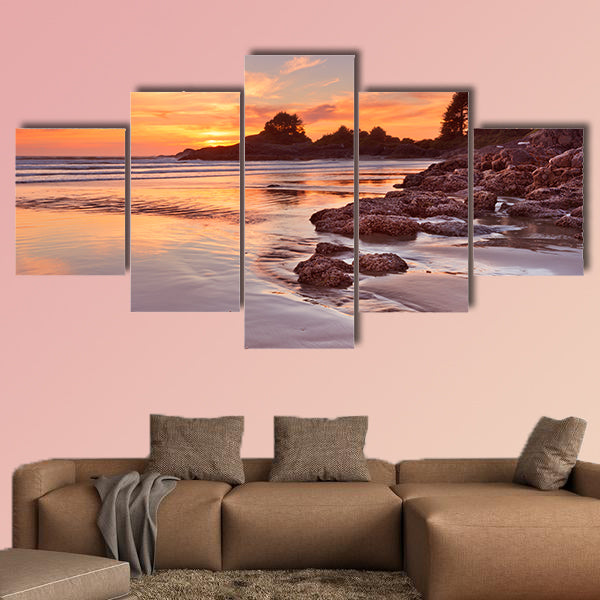The beach of Cox Bay on Vancouver Island, Canada, photographed at sunset multi panel canvas wall art