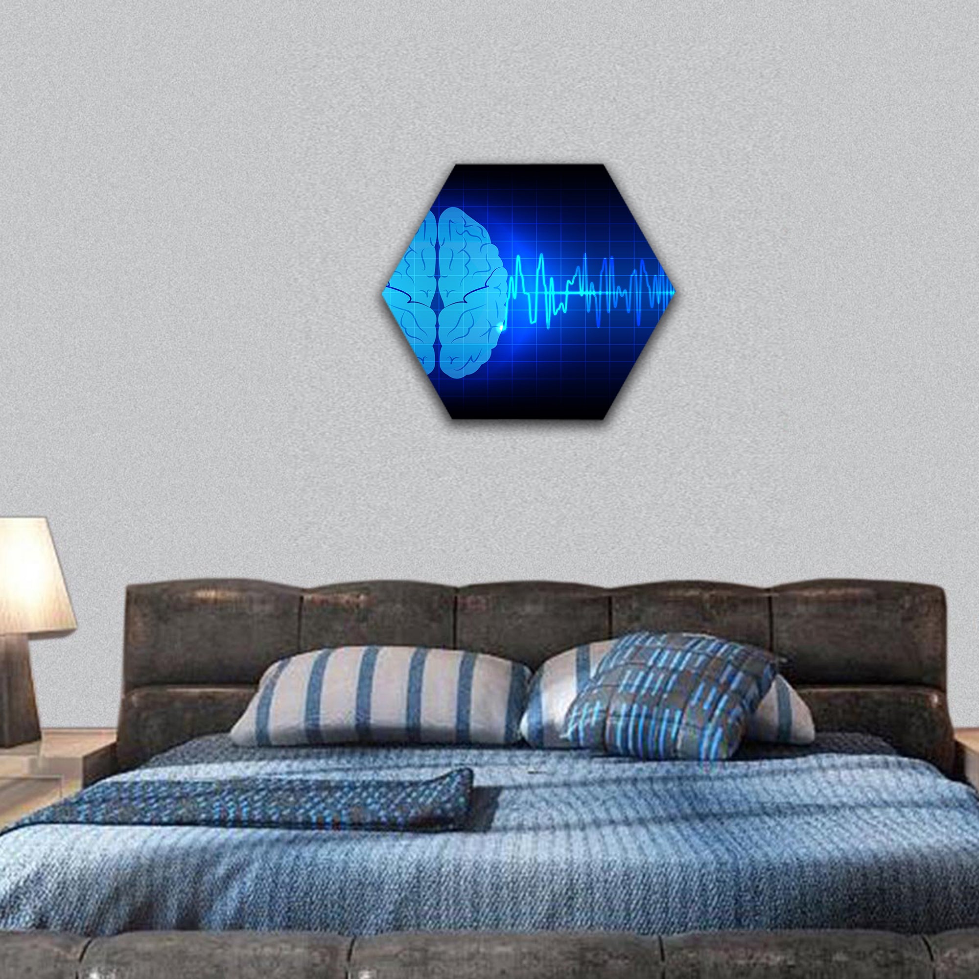 brain wave concept on blue background technology hexagonal canvas wall art