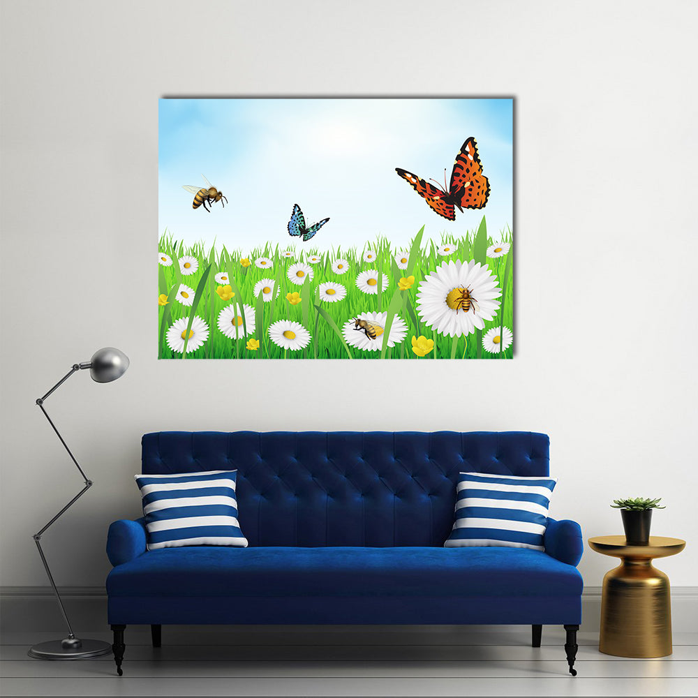 The Vector Illustration Of The Butterflies In The Spring, Multi Panel Canvas Wall Art