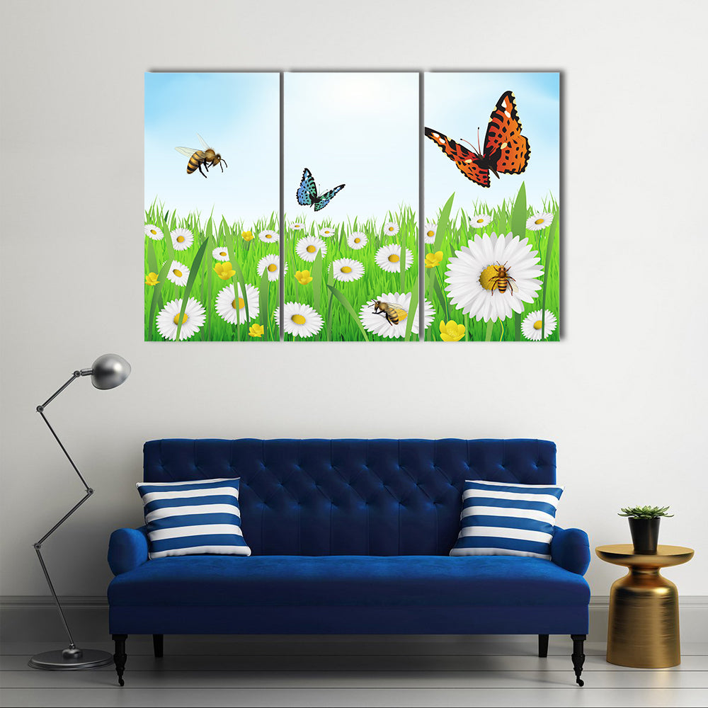 The Vector Illustration Of The Butterflies In The Spring, Multi Panel Canvas Wall Art