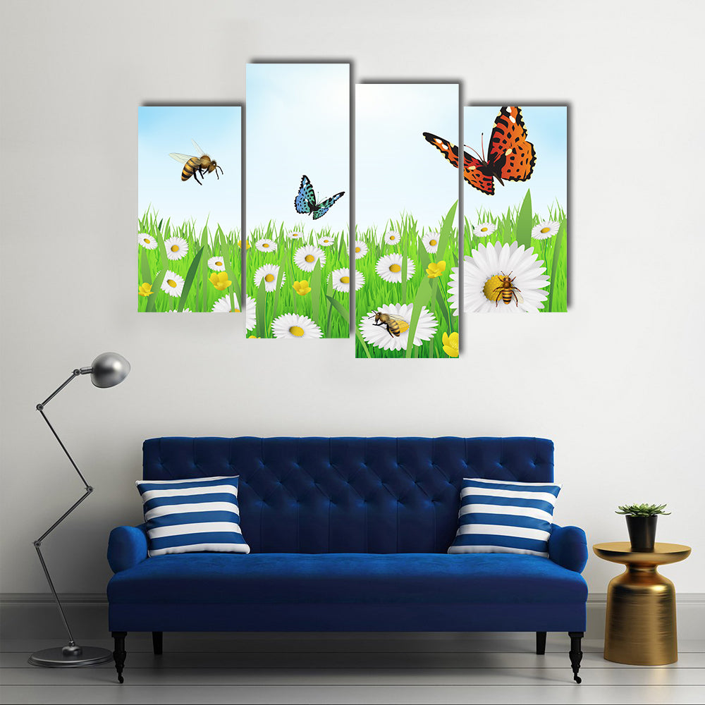 The Vector Illustration Of The Butterflies In The Spring, Multi Panel Canvas Wall Art