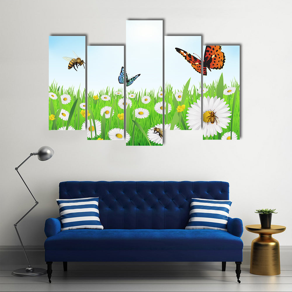 The Vector Illustration Of The Butterflies In The Spring, Multi Panel Canvas Wall Art